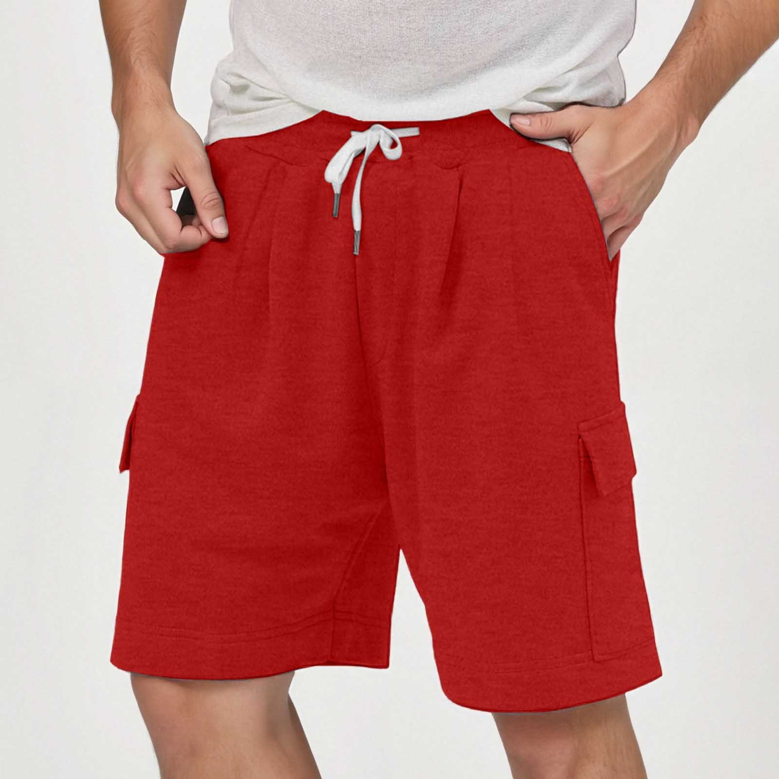 thumbnail image 2 of Pantalones cortos holgados con cordón para hombre - Poliéster, cintura elástica, transpirables, informales/para actividades al aire libre, pantalones cortos (S-XXXL), 2 of 8